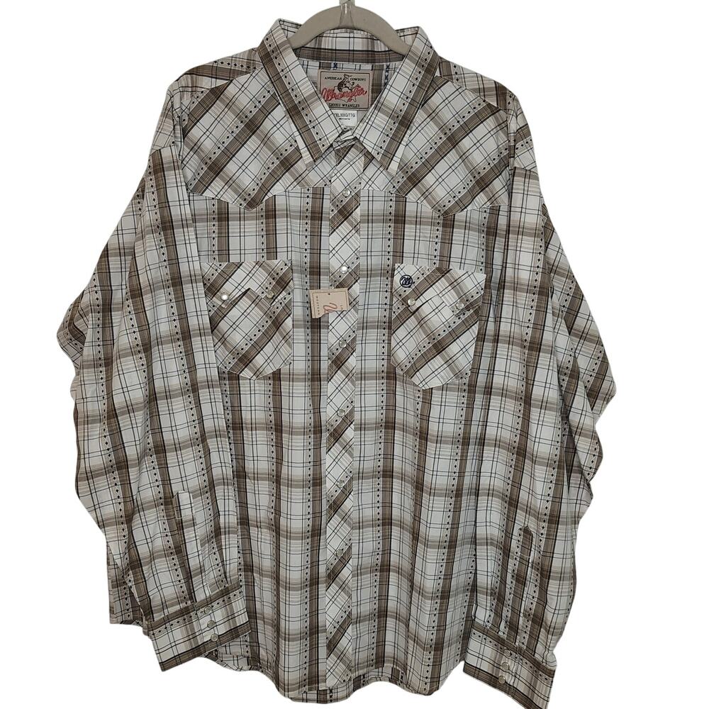 New Wrangler Mens XXL Button Down Shirt Plaid Cotton Western Cowboy Pearl Snap